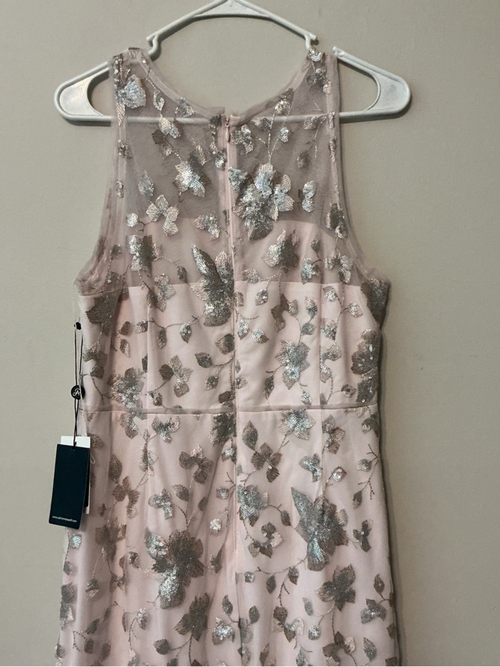 Adrianna Papell Pink W/ Silver Floral Sequin Halter Gown - Picture 7 of 11